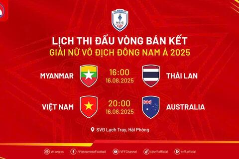 Lịch đấu bán kết của tuyển bóng đá nữ Việt Nam tại giải Đông Nam Á 2025