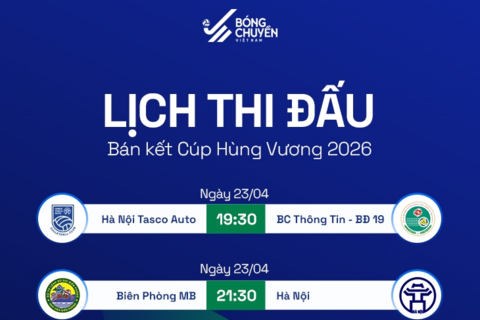 Lịch thi đấu bán kết Giải bóng chuyền Cúp Hùng Vương 2026