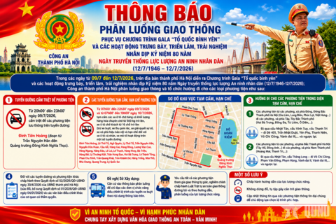 Thông báo phân luồng giao thông phục vụ Chương trình Gala “Tổ quốc bình yên”