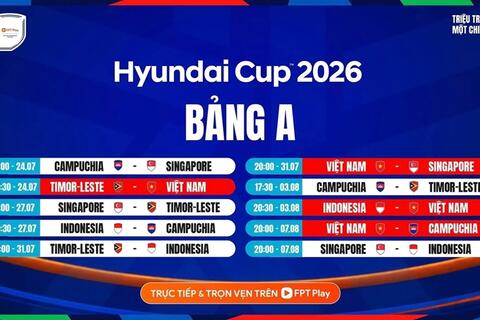 Lịch thi đấu đội tuyển Việt Nam tại vòng bảng ASEAN Cup 2026