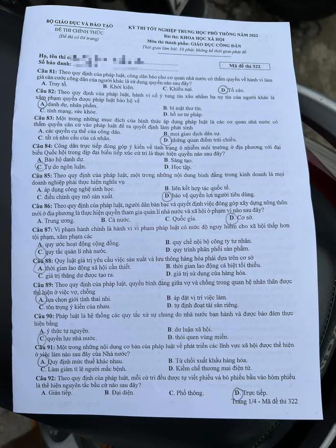 Đề thi chính thức kỳ tốt nghiệp THPT 2022 tổ hợp Khoa học xã hội: Lịch sử, Địa lý, Giáo dục công dân - Ảnh 7.