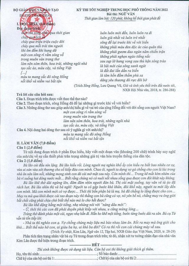 NÓNG: Đề minh họa môn Ngữ văn Kỳ thi Tốt nghiệp THPT 2023 - Ảnh 1.