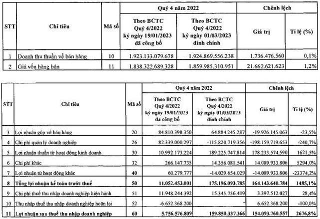 Một doanh nghiệp điện đính chính BCTC quý 4/2022, lợi nhuận sau thuế tăng gấp 28 lần số liệu đã công bố - Ảnh 1.