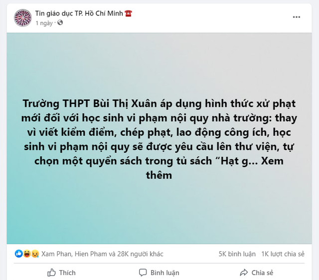 1 trường THPT có hình phạt lạ lùng "gây bão": Không phải kiểm điểm, lao động, mà "được lên đọc sách hạt giống hâm hồn và viết cảm nhận cho... thấm - Ảnh 1.