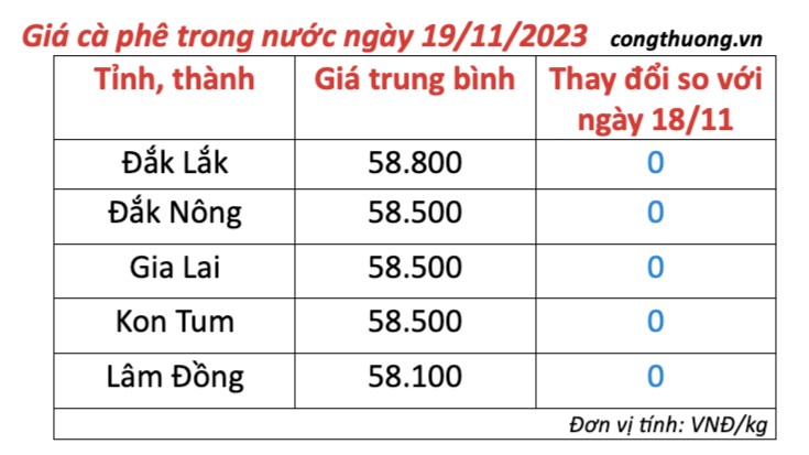 Giá cà phê hôm nay, ngày 19/11/2023: Giá cà phê trong nước