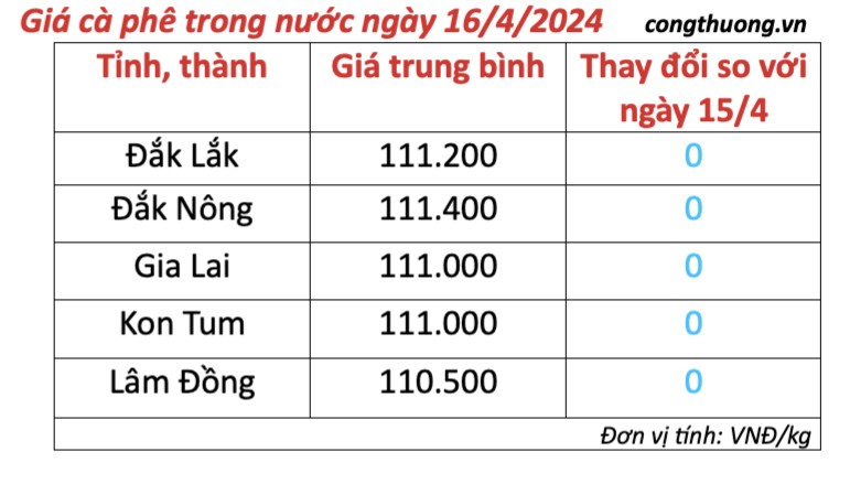 Giá cà phê hôm nay, 16/4/2024: Giá cà phê trong nước duy trì ổn định ở mức cao