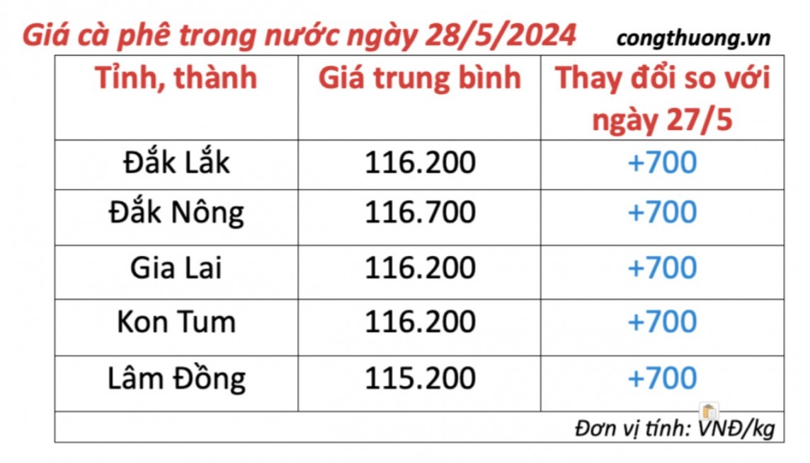 Giá cà phê hôm nay, 28/5/2024: Giá cà phê trong nước tăng nhẹ