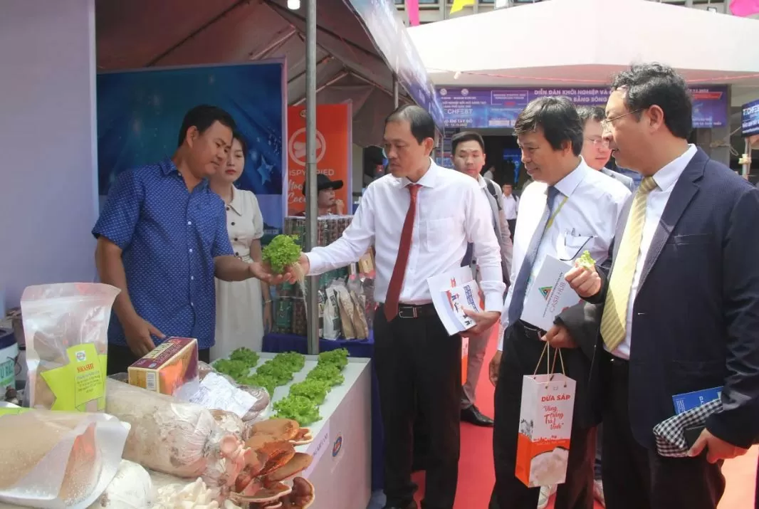 Các đại biểu tham quan các gian hàng tại Techfest Cantho 2023. Ảnh Mỹ Thanh