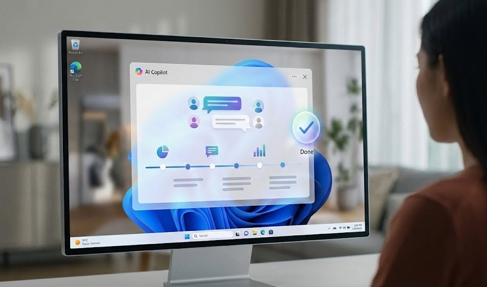 Giao diện AI trên Windows 12 hiển thị bản tóm tắt cuộc họp online ngay sau khi phiên họp kết thúc