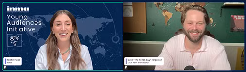 Dave Jorgenson, hay còn gọi là “Chàng trai TikTok”, đã tham gia cùng Kerstin Hasse, Trưởng nhóm Sáng kiến Khán giả Trẻ của INMA, để thảo luận về tương lai của báo chí do người sáng tạo nội dung thực hiện. Ảnh: INMA untitled-6792.png