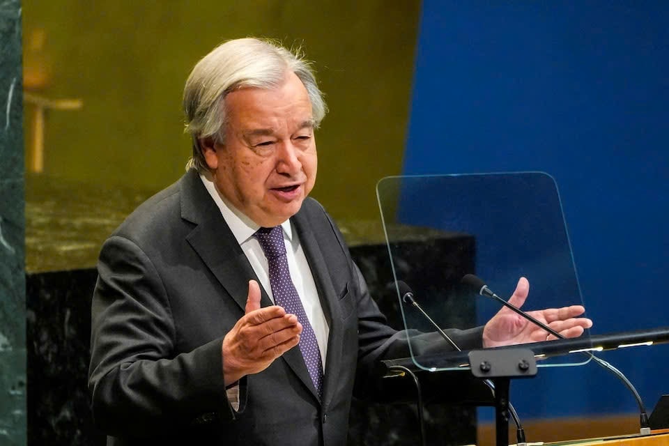 Tổng thư ký Liên Hợp Quốc Antonio Guterres phát biểu trong cuộc họp về Hiệp ước Không phổ biến vũ khí hạt nhân tại trụ sở Liên hợp quốc ở thành phố New York, Mỹ, ngày 27 -4. Ảnh: Reuters