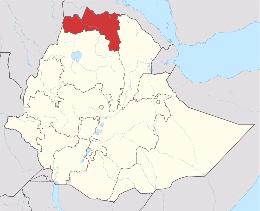 Bản đồ Ethiopia, khu vực tô đỏ là vùng Tigray. Ảnh: CC/TUBS tigray-in-ethiopiasvg.png