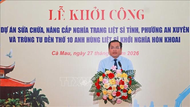Phó Chủ tịch UBND tỉnh Cà Mau Ngô Vũ Thăng phát biểu tại buổi lễ. Ảnh: Huỳnh Anh/TTXVN. Phó Chủ tịch UBND tỉnh Cà Mau Ngô Vũ Thăng phát biểu tại buổi lễ. Ảnh: Huỳnh Anh/TTXVN.