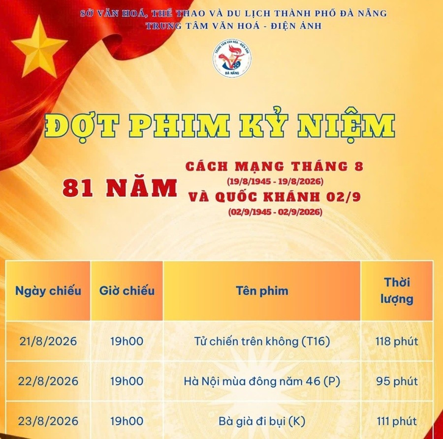 Đà Nẵng chiếu phim miễn phí phục vụ người dân, du khách dịp Cách mạng Tháng Tám và Quốc khánh 2/9. Ảnh: BTC 1cp1.jpg