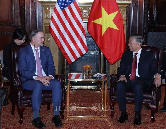 Tổng Bí thư, Chủ tịch nước Tô Lâm tiếp Đại sứ Jamieson Greer, Đại diện Thương mại Hoa Kỳ (USTR). Ảnh: Thống Nhất/TTXVN Tổng Bí thư, Chủ tịch nước Tô Lâm tiếp Đại sứ Jamieson Greer, Đại diện Thương mại Hoa Kỳ (USTR). Ảnh: Thống Nhất/TTXVN